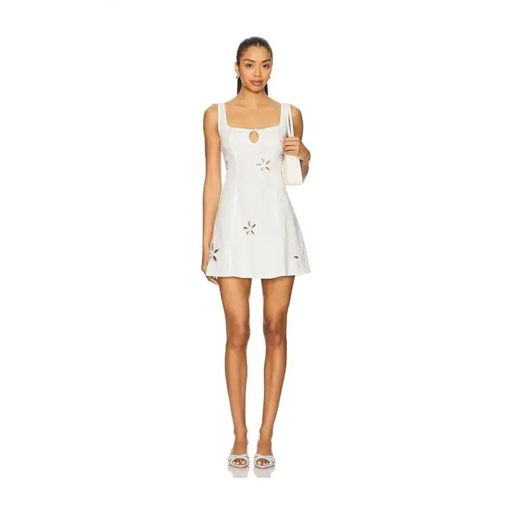 SNDYS Flora White Linen Blend Floral Cutout Mini Dress Size L
